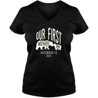 Load image into Gallery viewer, Designs by MyUtopia Shout Out:First Mothers Day Momma Bear / Baby Bear Personalized Ladies V Neck Tee,S / Black,Ladies T-Shirts
