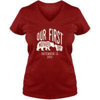 Load image into Gallery viewer, Designs by MyUtopia Shout Out:First Mothers Day Momma Bear / Baby Bear Personalized Ladies V Neck Tee,S / True Red,Ladies T-Shirts

