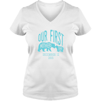 Load image into Gallery viewer, Designs by MyUtopia Shout Out:First Mothers Day Momma Bear / Baby Bear Personalized Ladies V Neck Tee,S / White,Ladies T-Shirts
