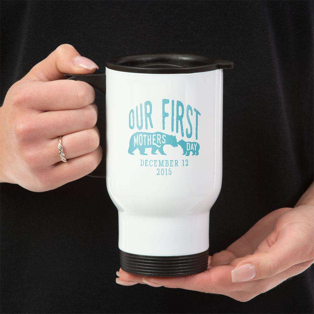 Designs by MyUtopia Shout Out:First Mothers Day Momma Bear / Baby Bear Personalized with Kid's Names  14 oz Stainless Steel Travel Coffee Mug w. Twist Close Lid
