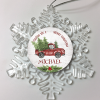 Load image into Gallery viewer, Designs by MyUtopia Shout Out:First Name Christmas Truck Personalized Christmas Ornament,Christmas Snow Flake,Personalized Christmas Ornament
