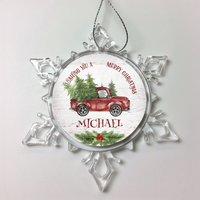 Load image into Gallery viewer, Designs by MyUtopia Shout Out:First Name Christmas Truck Personalized Christmas Ornament,Christmas Snow Crystal,Personalized Christmas Ornament
