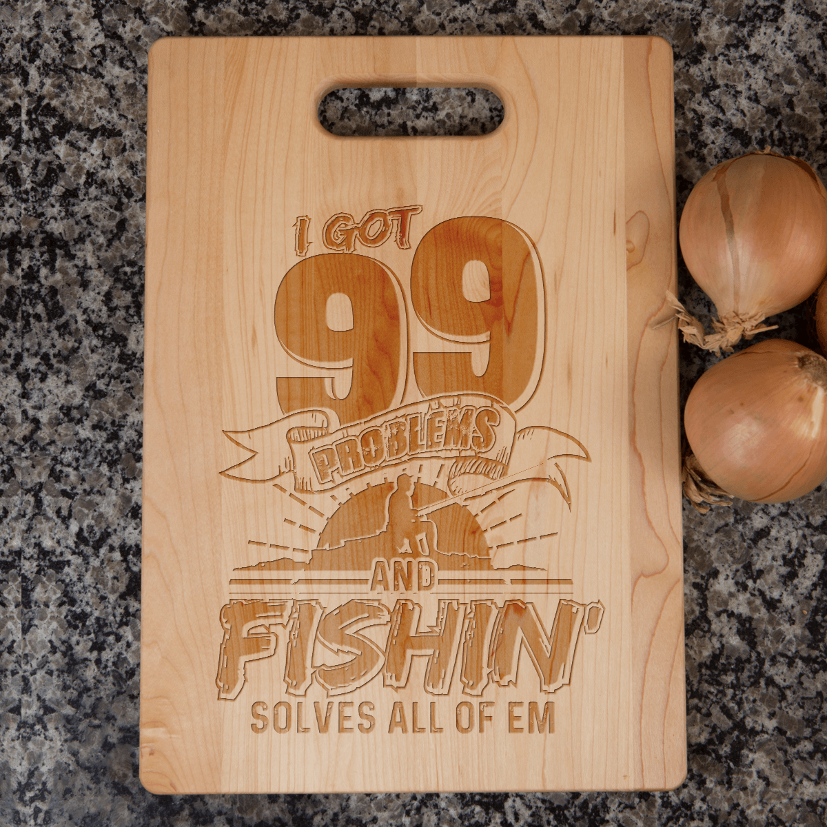 Designs by MyUtopia Shout Out:Fishing Solves The Problem Cutting Board,6″ X 9″ / Maple,Cutting Board
