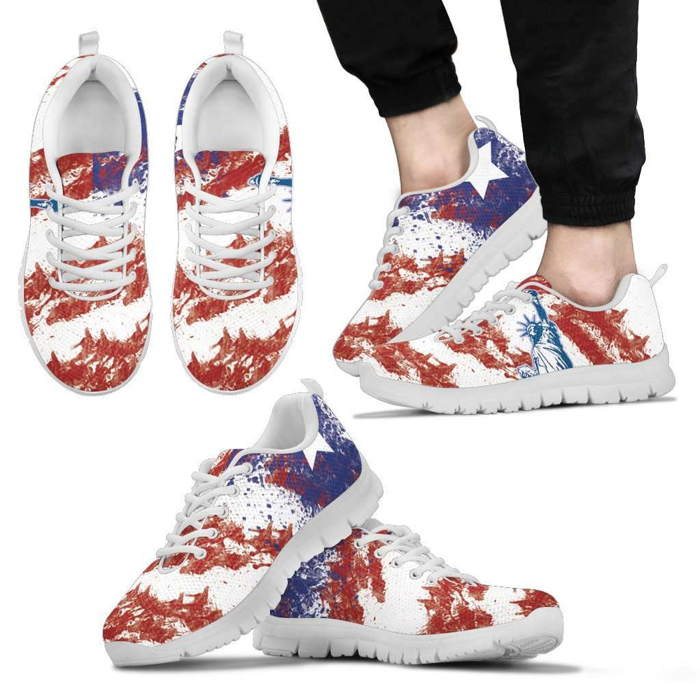 Designs by MyUtopia Shout Out:Flag and Statue of Liberty inspired Running Shoes,Men's / Mens US5 (EU38) / Red/White/Blue,Running Shoes