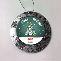Load image into Gallery viewer, Designs by MyUtopia Shout Out:Fleas Navidad Dog Paw Print Christmas Tree Personalized Keepsake Ornament,Round Ornament,Personalized Christmas Ornament

