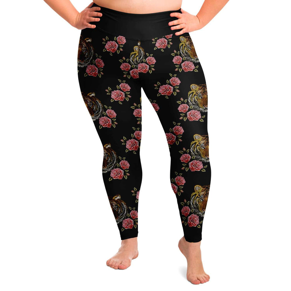 Designs by MyUtopia Shout Out:Floral Tiger Plus Size High Waist Yoga Leggings,2XL,Plus Size Legging - AOP