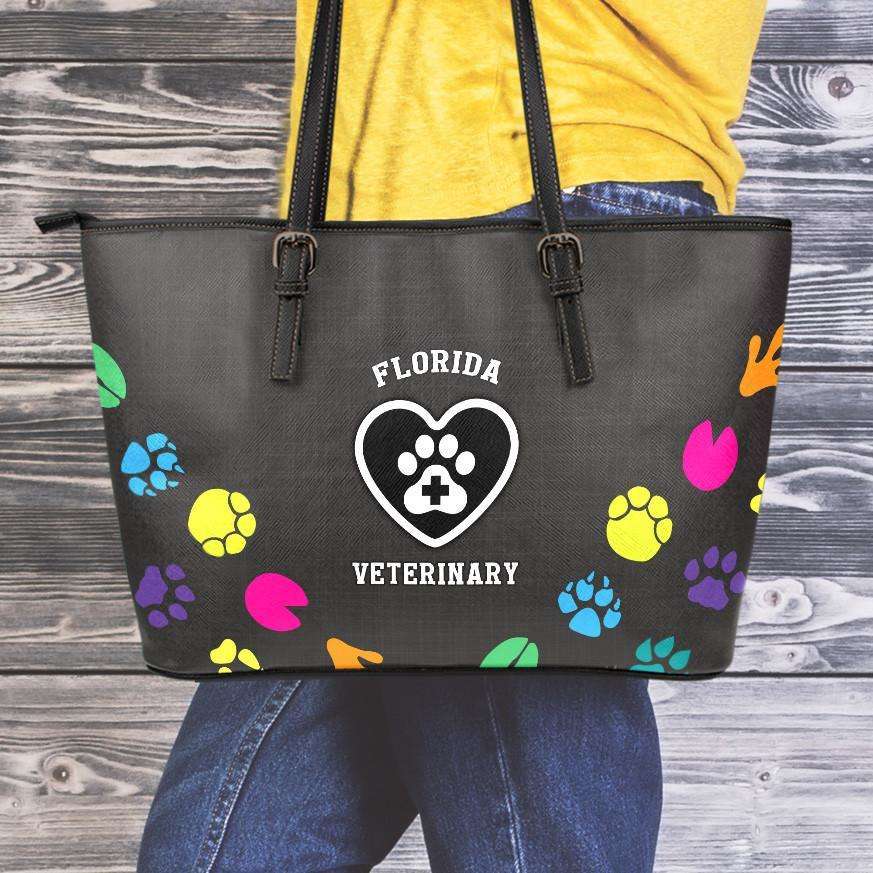 Designs by MyUtopia Shout Out:Florida Veterinary Faux Leather Totebag Purse,Medium (10 x 16 x 5) / Black/Multi,tote bag purse