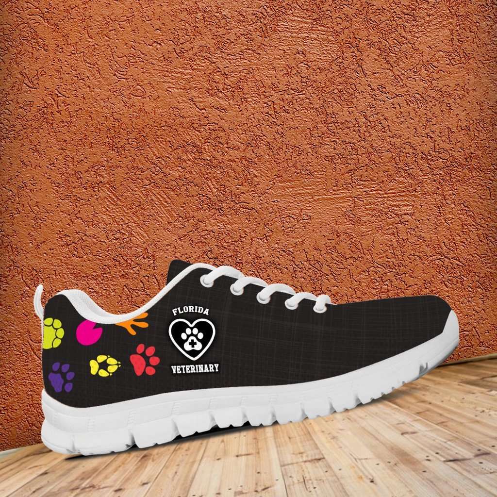 Designs by MyUtopia Shout Out:Florida Veterinary Running Sneakers,Women's / Ladies US5 (EU35) / Black/Multi,Running Shoes