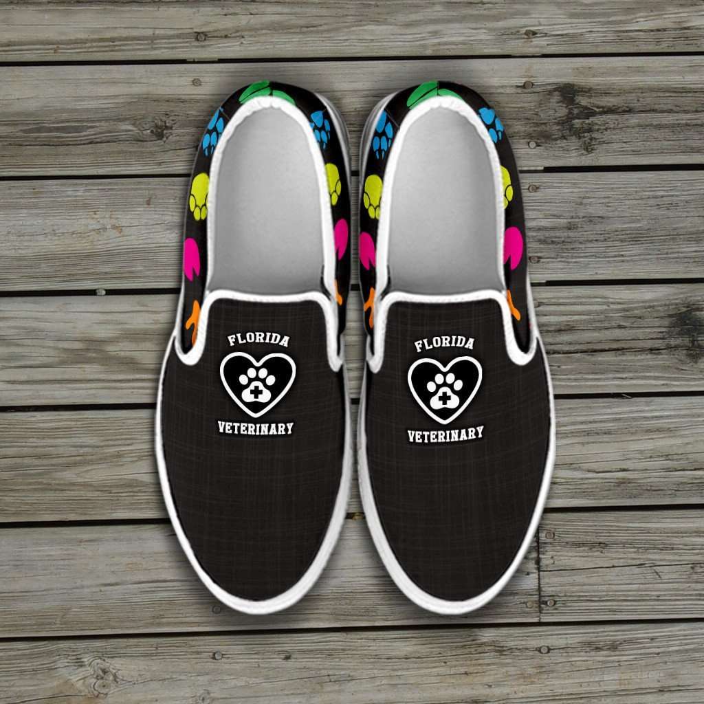 Designs by MyUtopia Shout Out:Florida Veterinary Slip-on Shoes,Women's / Ladies US6 (EU36) / Black,Slip on sneakers