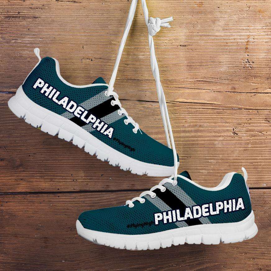 Designs by MyUtopia Shout Out:#FlyingHigh Philadelphia Fan Running Shoes,Kid's / 11 CHILD (EU28) / Midnight Green/Black,Running Shoes