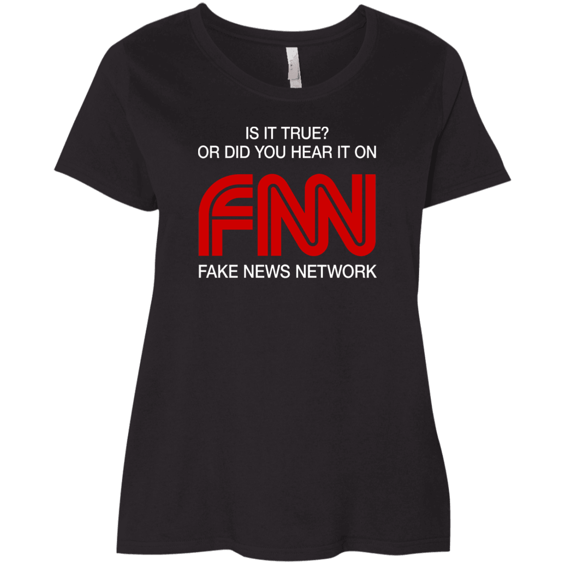 Designs by MyUtopia Shout Out:FNN Fake News Network Trump Humor Ladies' Plus Size Curvy T-Shirt,Black / Plus 1X,Ladies T-Shirts