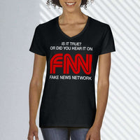 Load image into Gallery viewer, Designs by MyUtopia Shout Out:FNN Fake News Network Trump Humor Ladies&#39; V-Neck T-Shirt
