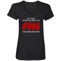 Load image into Gallery viewer, Designs by MyUtopia Shout Out:FNN Fake News Network Trump Humor Ladies&#39; V-Neck T-Shirt,S / Black,Ladies T-Shirts
