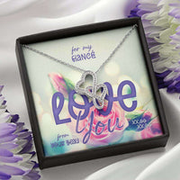 Load image into Gallery viewer, Designs by MyUtopia Shout Out:For My Fiance Love You, Double Heart Necklace With Personalized Gift Message Card

