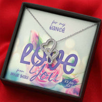 Load image into Gallery viewer, Designs by MyUtopia Shout Out:For My Fiance Love You, Double Heart Necklace With Personalized Gift Message Card
