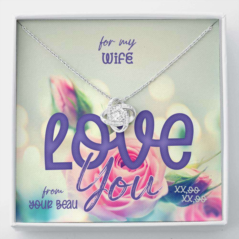 Designs by MyUtopia Shout Out:For My Wife Love You, Eternal Love Knot Necklace With Gift Message Card,Standard Box / 14k White Gold Finish,Love Knot Necklace