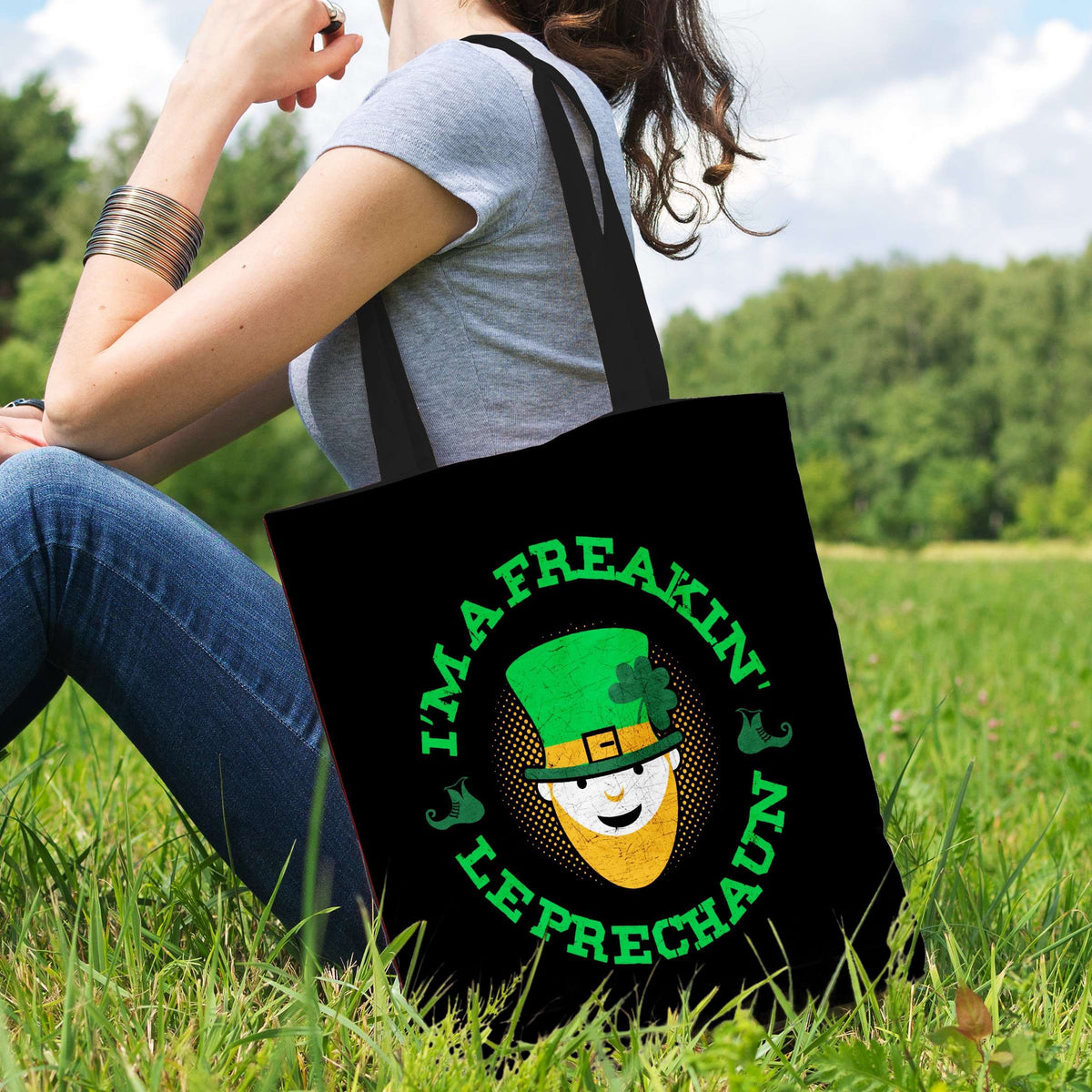 Designs by MyUtopia Shout Out:Freakin' Leprechaun Fabric Totebag Reusable Shopping Tote