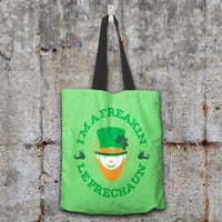 Load image into Gallery viewer, Designs by MyUtopia Shout Out:Freakin&#39; Leprechaun Fabric Totebag Reusable Shopping Tote,Pastel Green,Reusable Fabric Shopping Tote Bag
