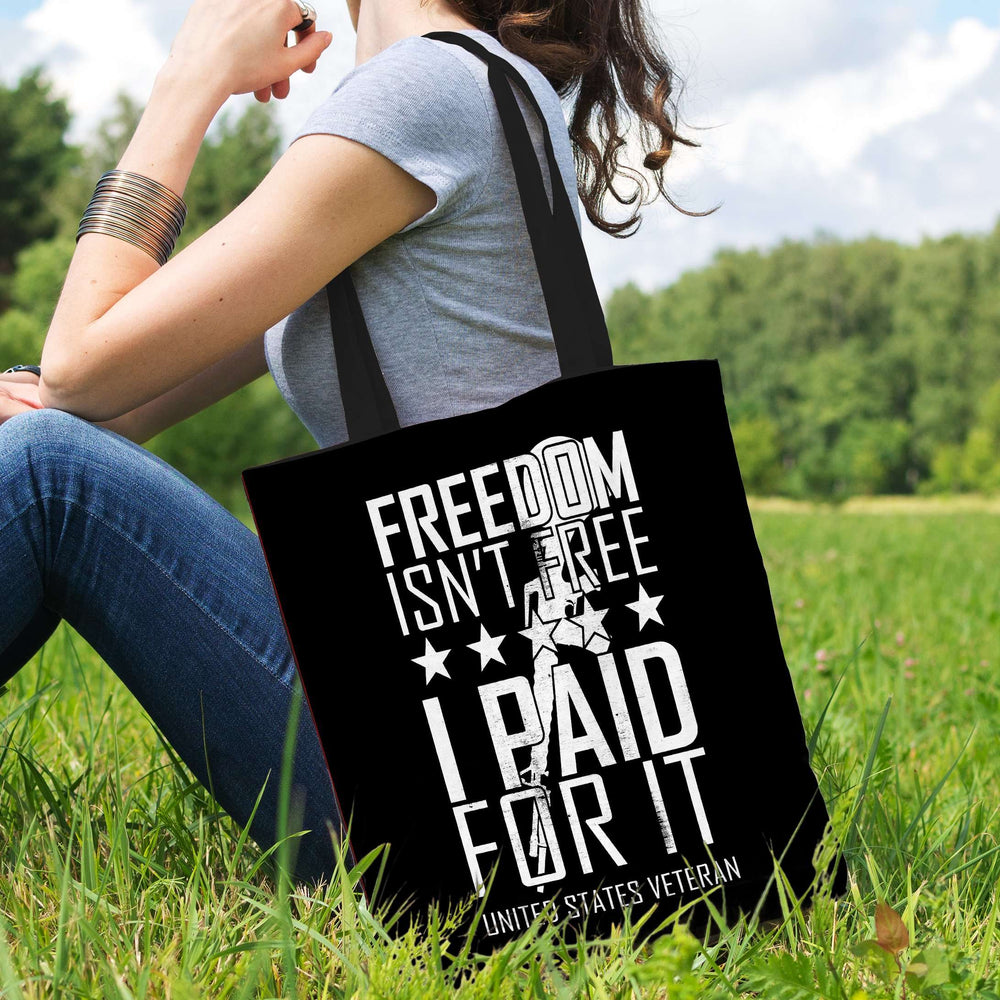Designs by MyUtopia Shout Out:Freedom Isn't Free, I Paid For It, US Veteran Fabric Totebag Reusable Shopping Tote