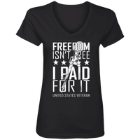 Load image into Gallery viewer, Designs by MyUtopia Shout Out:Freedom Isn&#39;t Free, I Paid For It, US Veteran Ladies&#39; V-Neck T-Shirt,S / Black,Ladies T-Shirts

