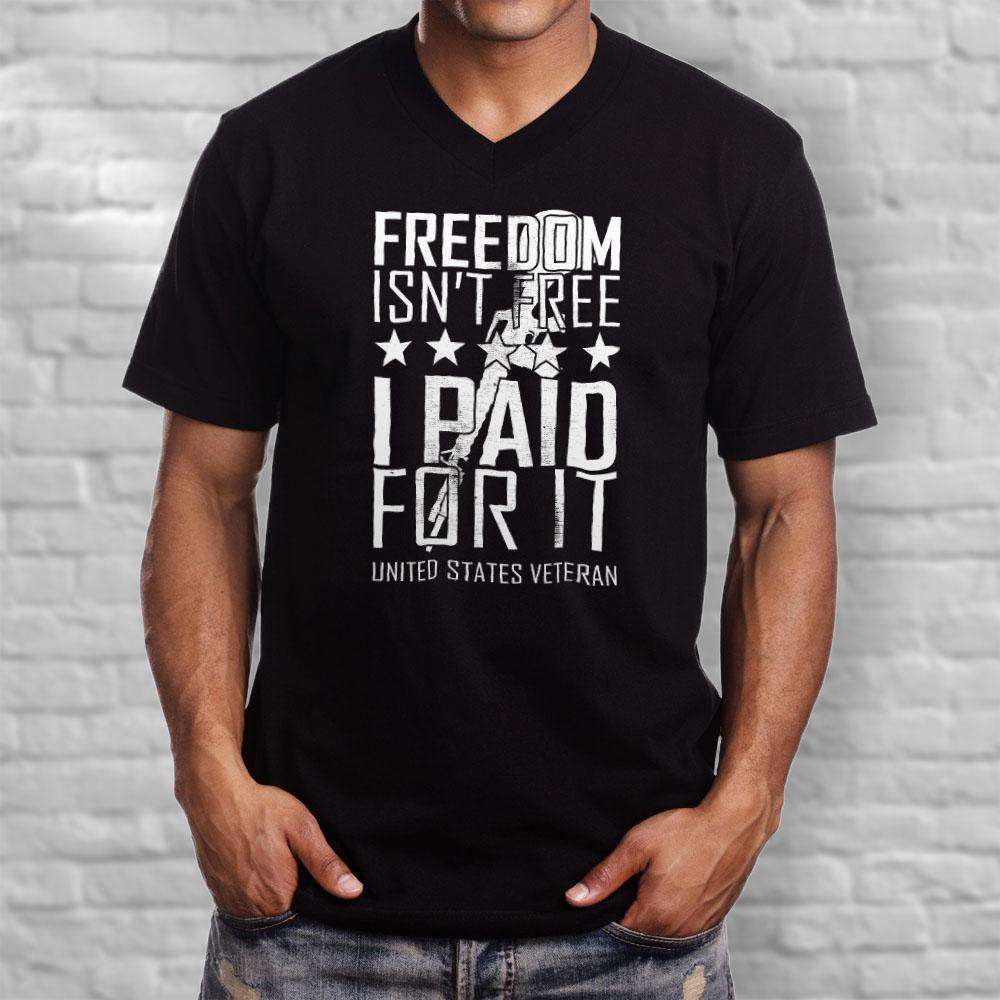 Designs by MyUtopia Shout Out:Freedom Isn't Free, I Paid For It, US Veteran Men's Printed V-Neck T-Shirt