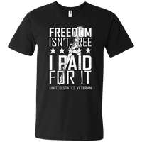 Load image into Gallery viewer, Designs by MyUtopia Shout Out:Freedom Isn&#39;t Free, I Paid For It, US Veteran Men&#39;s Printed V-Neck T-Shirt,S / Black,Adult Unisex Vneck Tee
