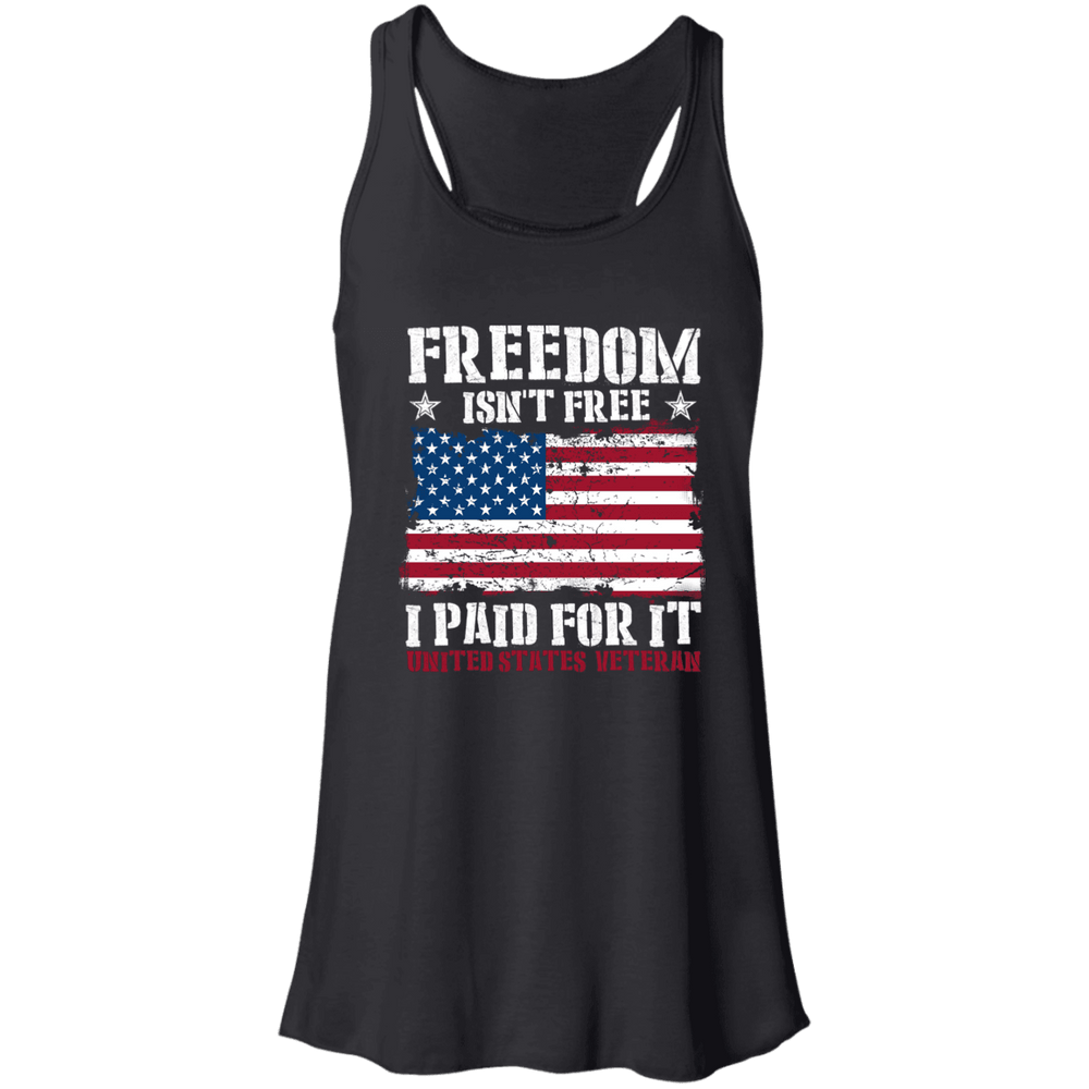 Designs by MyUtopia Shout Out:Freedom Isn't Free, I Paid For It, US Veteran, US Flag Ladies Flowy Racerback Tank,X-Small / Black,Tank Tops