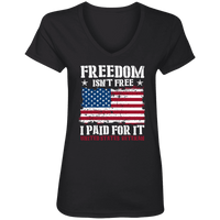 Load image into Gallery viewer, Designs by MyUtopia Shout Out:Freedom Isn&#39;t Free, I Paid For It, US Veteran, US Flag Ladies&#39; V-Neck T-Shirt,S / Black,Ladies T-Shirts
