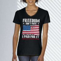 Load image into Gallery viewer, Designs by MyUtopia Shout Out:Freedom Isn&#39;t Free, I Paid For It, US Veteran, US Flag Ladies&#39; V-Neck T-Shirt
