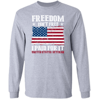 Load image into Gallery viewer, Designs by MyUtopia Shout Out:Freedom Isn&#39;t Free, I Paid For It, US Veteran, US Flag Long Sleeve Ultra Cotton T-Shirt,Sport Grey / S,Long Sleeve T-Shirts
