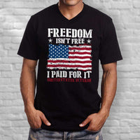 Load image into Gallery viewer, Designs by MyUtopia Shout Out:Freedom Isn&#39;t Free, I Paid For It, US Veteran, US Flag Men&#39;s Printed V-Neck T-Shirt
