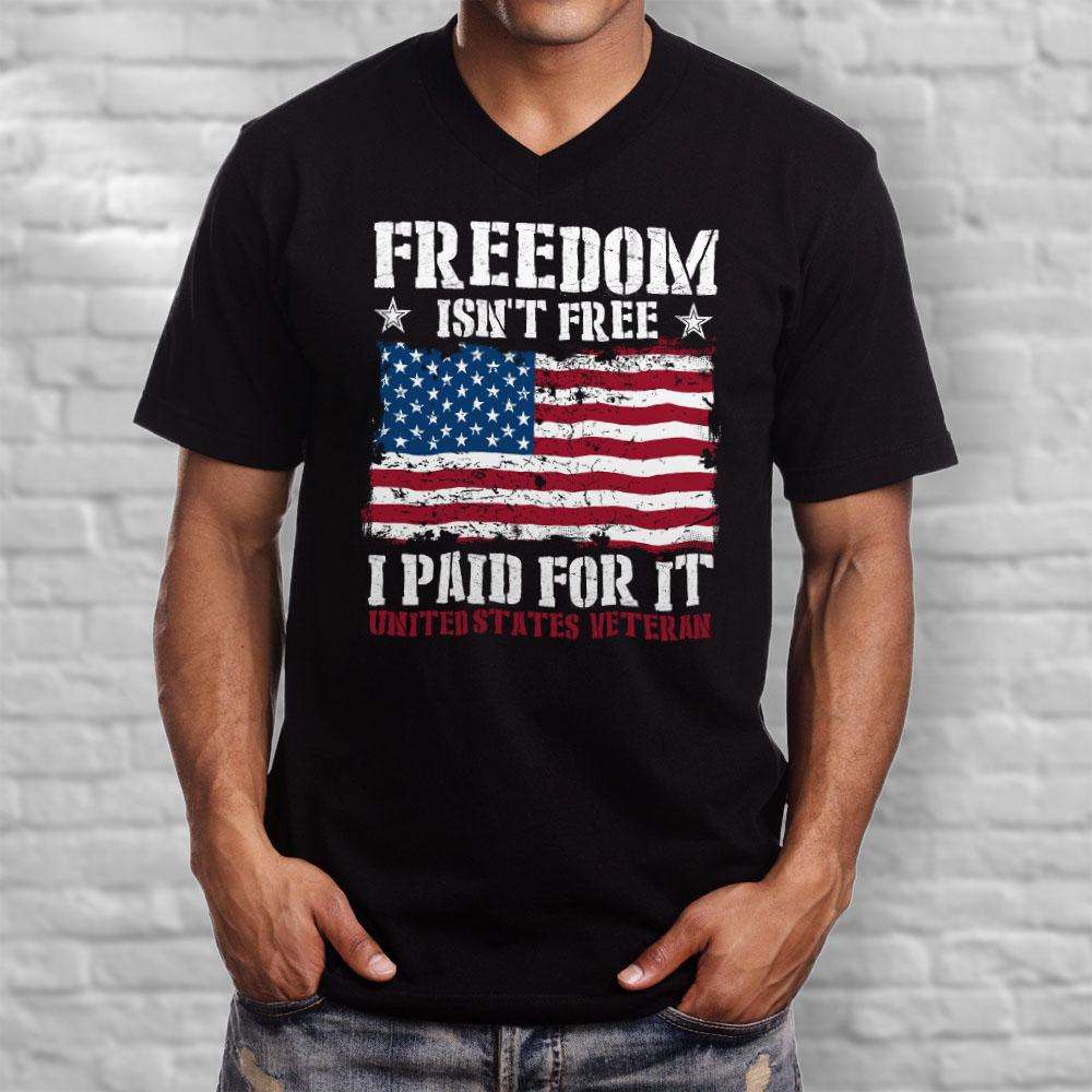 Designs by MyUtopia Shout Out:Freedom Isn't Free, I Paid For It, US Veteran, US Flag Men's Printed V-Neck T-Shirt