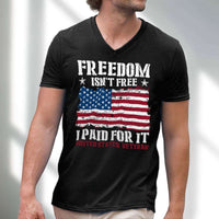 Load image into Gallery viewer, Designs by MyUtopia Shout Out:Freedom Isn&#39;t Free, I Paid For It, US Veteran, US Flag Men&#39;s Printed V-Neck T-Shirt
