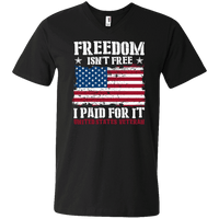 Load image into Gallery viewer, Designs by MyUtopia Shout Out:Freedom Isn&#39;t Free, I Paid For It, US Veteran, US Flag Men&#39;s Printed V-Neck T-Shirt,S / Black,Adult Unisex Vneck Tee
