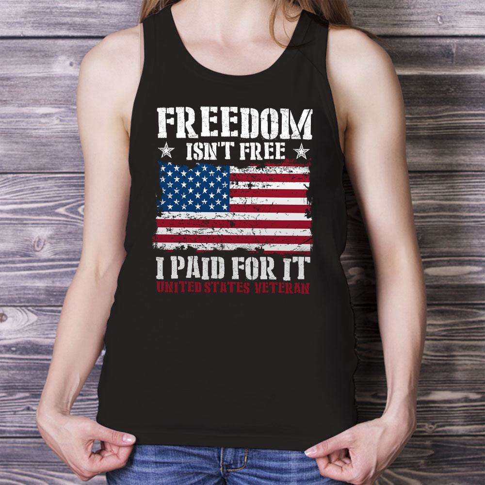 Designs by MyUtopia Shout Out:Freedom Isn't Free, I Paid For It, US Veteran, US Flag Unisex Tank