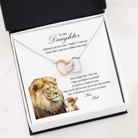 Load image into Gallery viewer, Designs by MyUtopia Shout Out:From Dad to Daughter Gift Necklace with Personalized Message Card - Interlocking Pair of Hearts Cubic Zirconia Necklace with Lion Message Card

