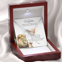 Load image into Gallery viewer, Designs by MyUtopia Shout Out:From Dad to Daughter Gift Necklace with Personalized Message Card - Interlocking Pair of Hearts Cubic Zirconia Necklace with Lion Message Card,Mahogany Style Luxury Box / White and Rose Gold,Interlocking Hearts Crystal Necklace
