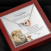 Load image into Gallery viewer, Designs by MyUtopia Shout Out:From Dad to Daughter Gift Necklace with Personalized Message Card - Interlocking Pair of Hearts Cubic Zirconia Necklace with Lion Message Card
