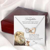 Load image into Gallery viewer, Designs by MyUtopia Shout Out:From Dad to Daughter Gift Necklace with Personalized Message Card - Interlocking Pair of Hearts Cubic Zirconia Necklace with Lion Message Card
