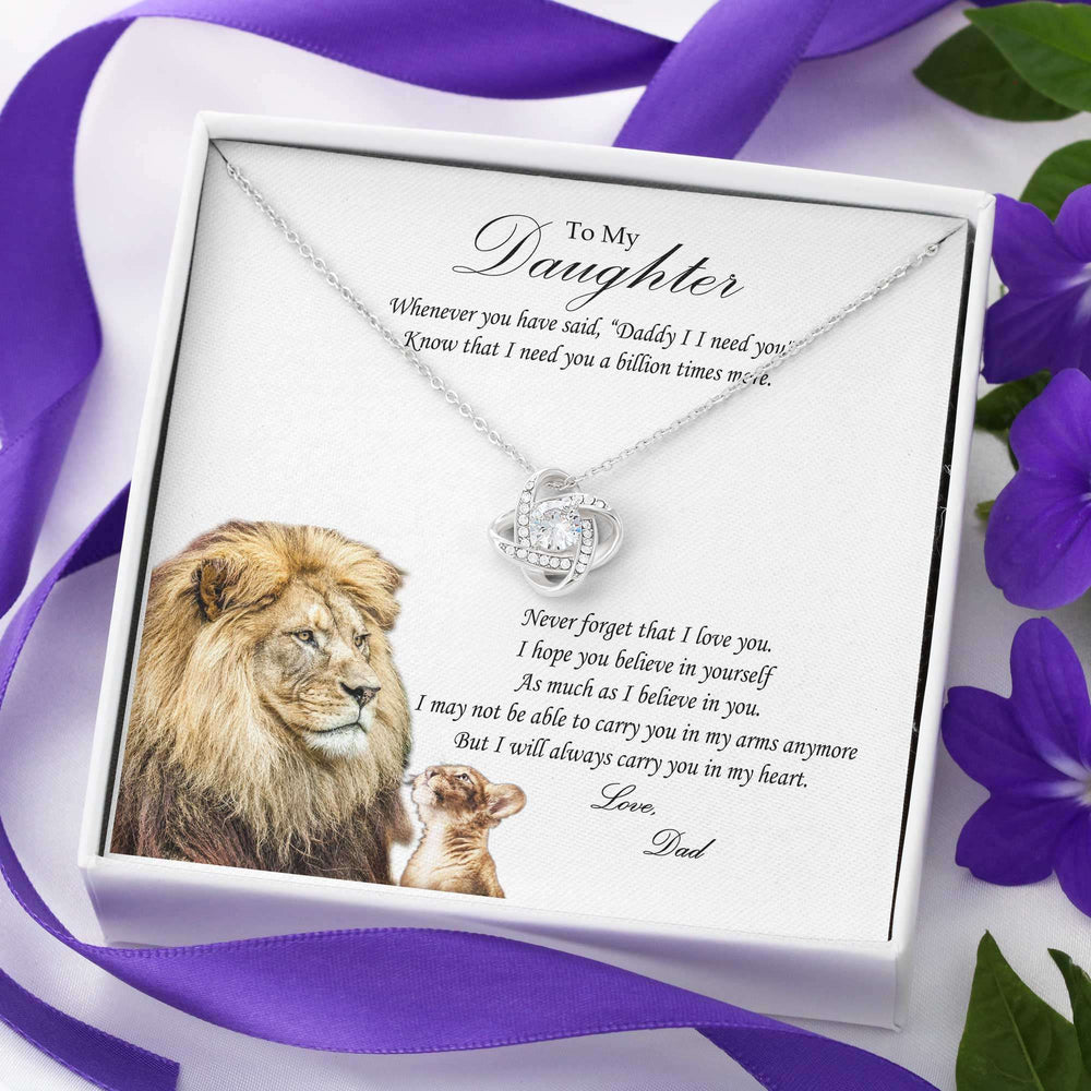 Designs by MyUtopia Shout Out:From Dad to Daughter Gift Necklace with Personalized Message Card - Love Knot Cubic Zirconia Necklace with Lion Message Card,Standard Box / 14k White Gold Finish,Love Knot Necklace