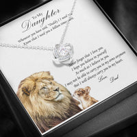 Load image into Gallery viewer, Designs by MyUtopia Shout Out:From Dad to Daughter Gift Necklace with Personalized Message Card - Love Knot Cubic Zirconia Necklace with Lion Message Card
