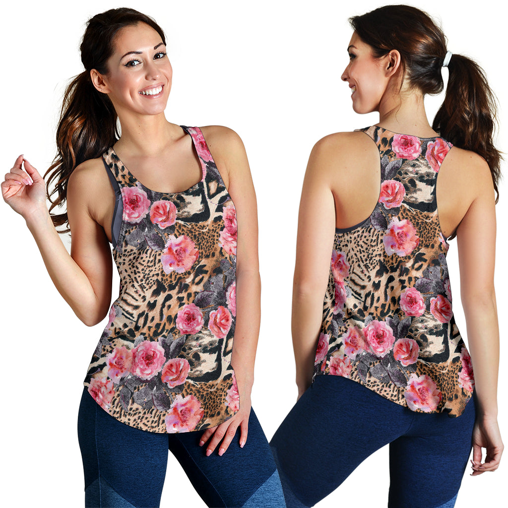 Floral Leopard Pattern Ladies Flowy Tank Top