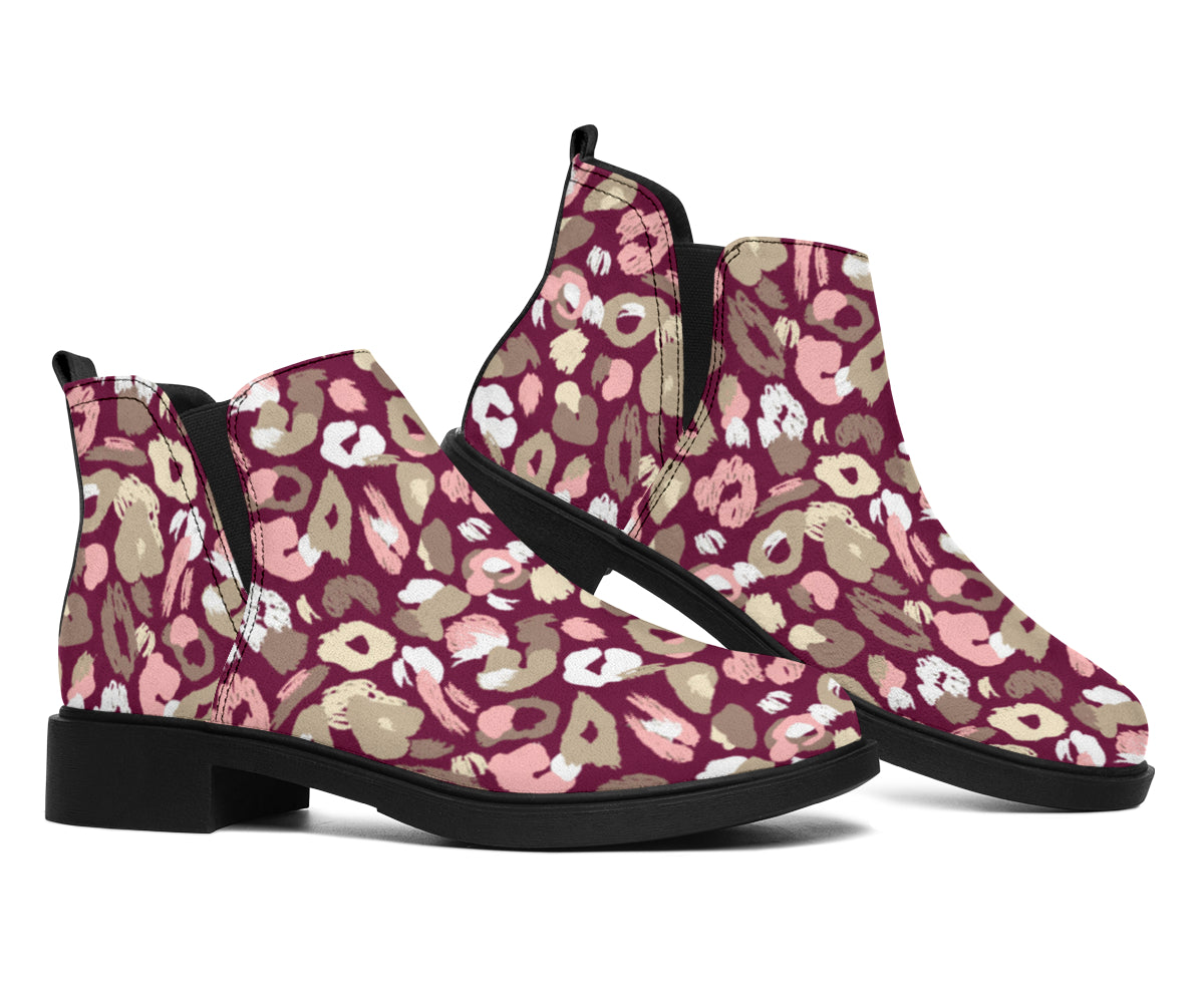 Pink Leopard Slip on Fashion Ankle Boots