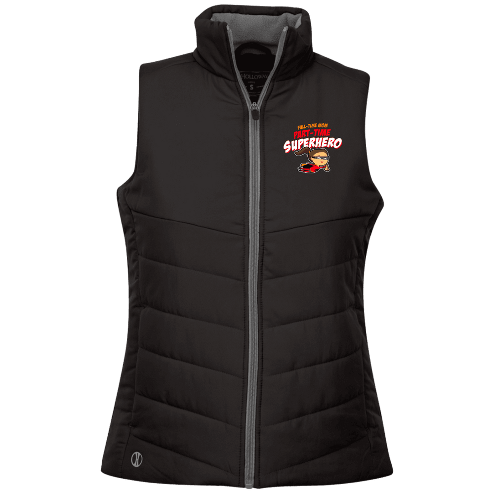 Designs by MyUtopia Shout Out:Full-time Mom Part-Time Superhero Ladies' Quilted Vest,Black / X-Small,Jackets