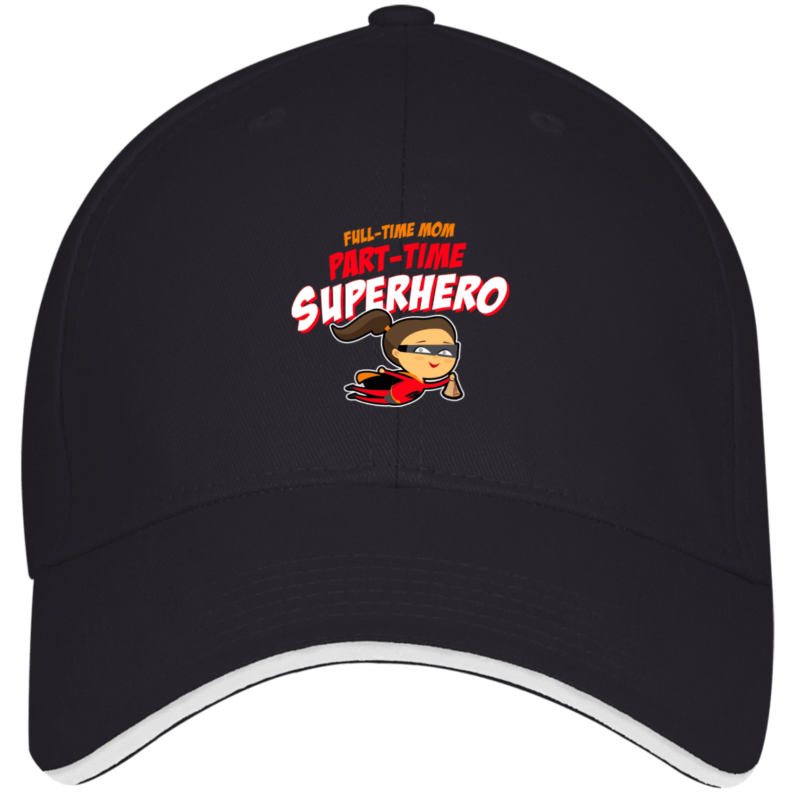 Designs by MyUtopia Shout Out:Full-time Mom Part-Time Superhero USA Made Structured Twill Cap With Sandwich Visor,Navy/White / One Size,Hats
