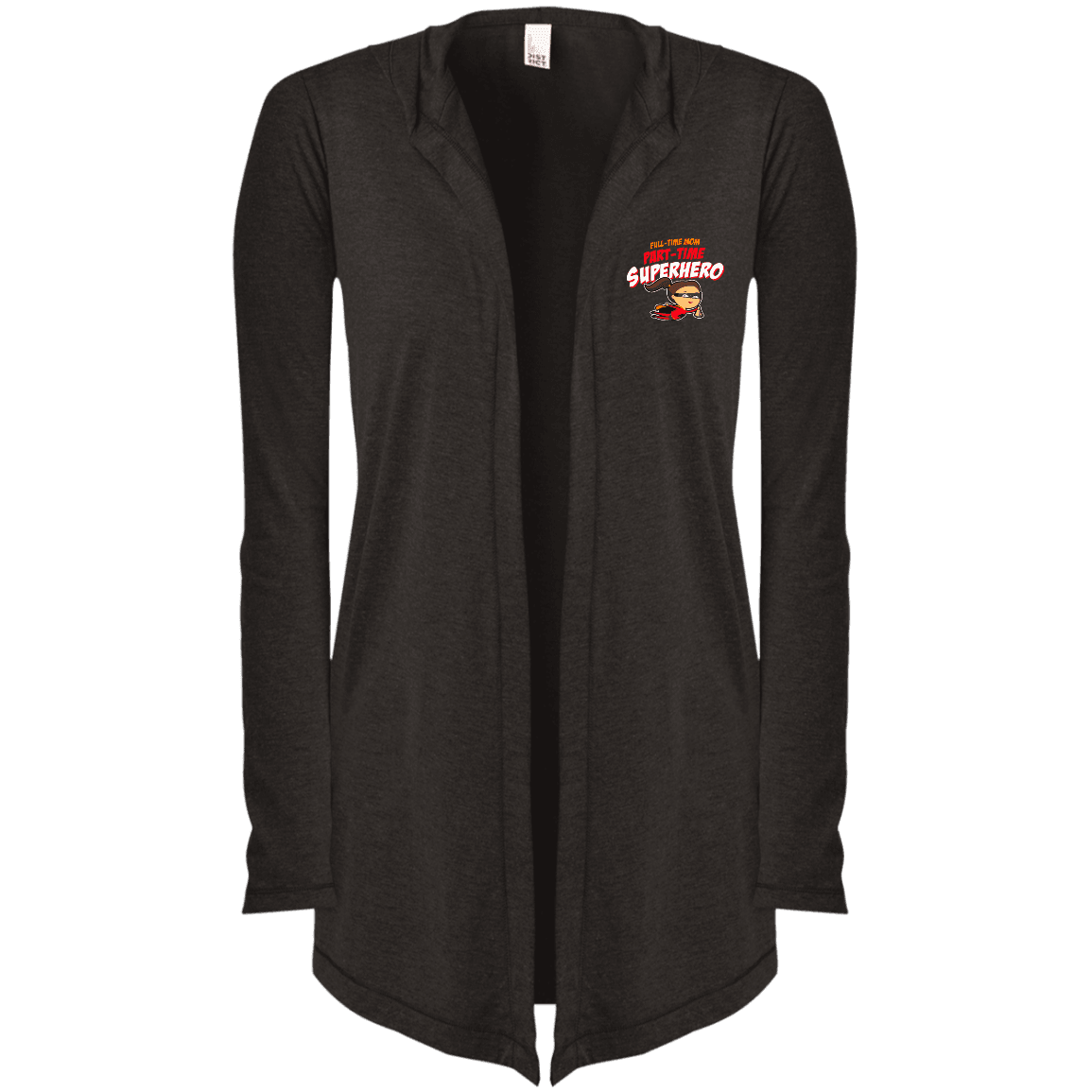 Designs by MyUtopia Shout Out:Full-time Mom Part-Time Superhero Women's Hooded Cardigan,Black Frost / X-Small,Sweatshirts