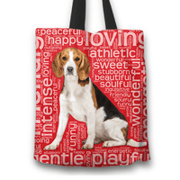 Load image into Gallery viewer, Designs by MyUtopia Shout Out:Funny Beagle Word Cloud Fabric Totebag Reusable Shopping Tote,Red,Reusable Fabric Shopping Tote Bag
