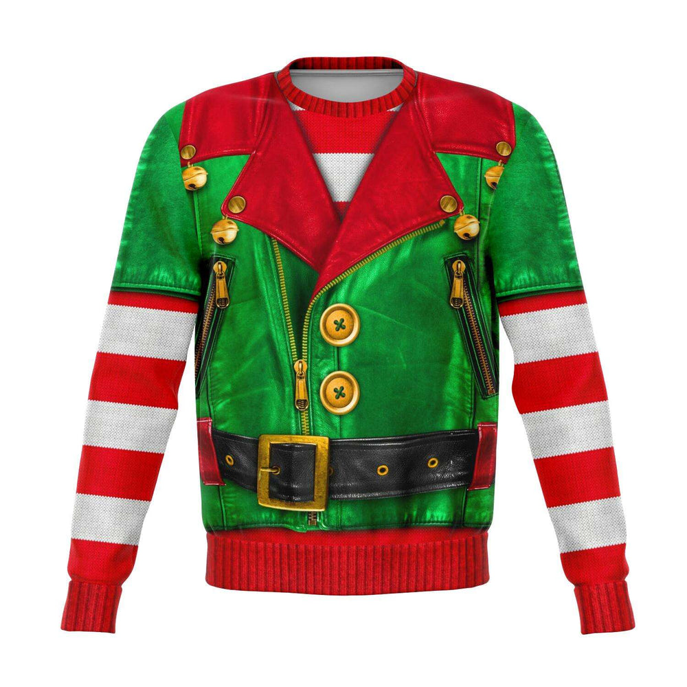 Designs by MyUtopia Shout Out:Funny Christmas Sweater Elf Sons of Santa Biker Jacket - Premium Unisex Fashion Sweatshirt,XS / Multi,Fashion Sweatshirt - AOP