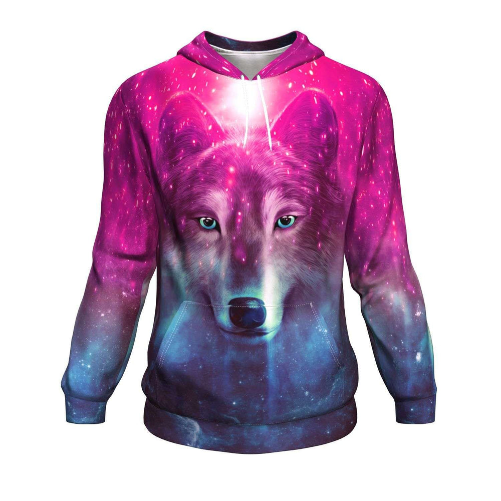 Designs by MyUtopia Shout Out:Galaxy Wolf Premium Pullover Hoodie,XS / Pink / Blue,Pullover Hoodie