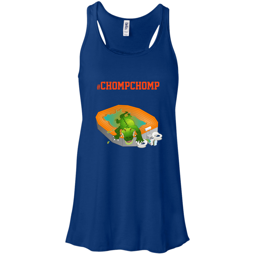 Designs by MyUtopia Shout Out:Gators Fan #ChompChomp Ladies Bella Flowy Racerback Tank top,True Royal / X-Small,Tank Tops